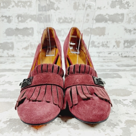 SARTO By Franco Sarto Burgundy Leather Round-Toe Heeled Pumps Sandals M662 - Picture 3 of 13